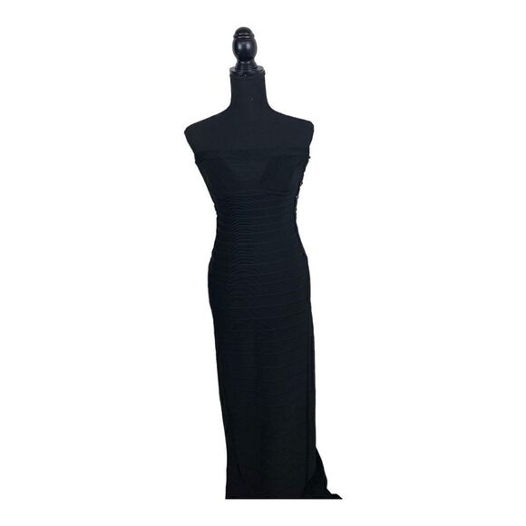 #150 HERVE LEGER Bandage Stretch Maxi Dress in Black and Gold - Picture 7 of 14